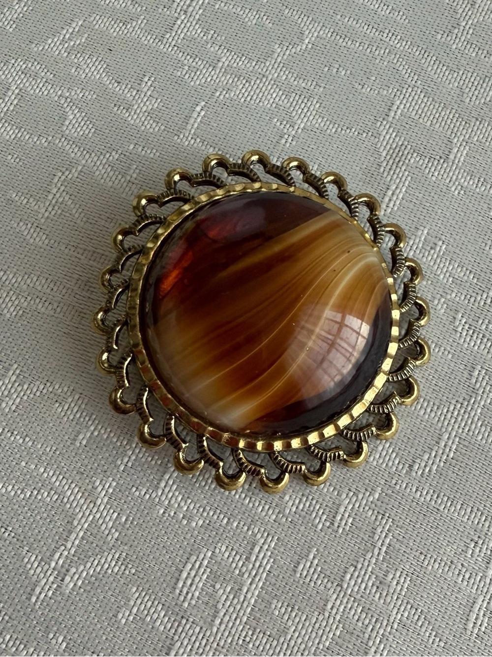 Vintage Western Germany Brown Cabochon Gold-Tone Brooch